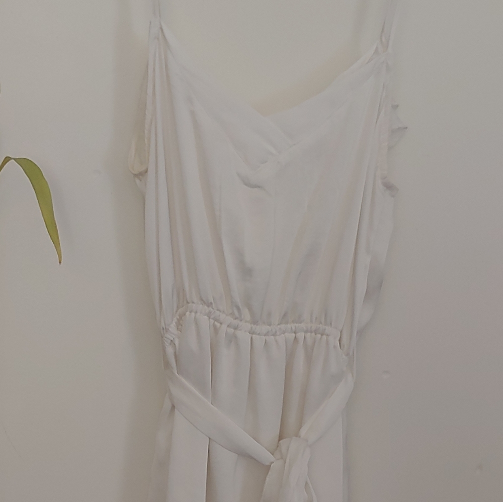 Silky White Ruffled Mini Dress, soft spring summer - Picture 3 of 10